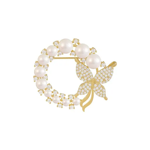 Butterfly Pearl Brooch Gold Elegant Bridal Vintage Style Pins Wedding Banquet Anniversary Brooch For Women Girl-2pcs
