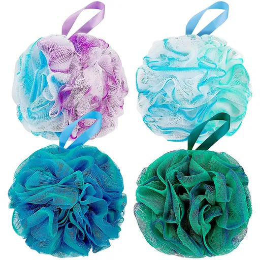 Bath Shower Loofah Sponge75g Bath Mesh Pouf Shower Ball Body Scrubber Exfoliating Bath Sponge for Women and Men, Set of 4, Flower