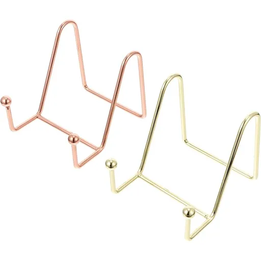 2pcs Iron Display Stand Golden Minimalist Easel for Home Decor Books, Sturdy Iron Build Unique Bent Leg Shape Holds Magazines