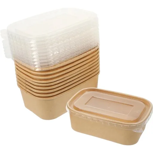 10 Sets Packed Lunch Box,Reusable Oil-Proof Storage Box,Rectangle Paper Sandwich Box,Kraft Food Container with Lid,Disposable Salad Bowl