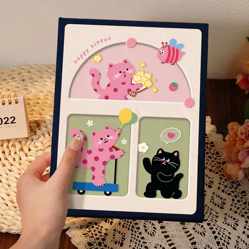 Cover 2 Colorful Cartoon cat pattern 6-Inch 100-Photo Cartoon Cat Album - Large Capacity Family Photo Storage Book with Suede and Crystal Cover