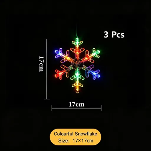 Christmas Battery Suction Cup Fairy Lights, Colourful Snowflake Curtain Lights 3 Pack, Romantic Festive Window Lighting