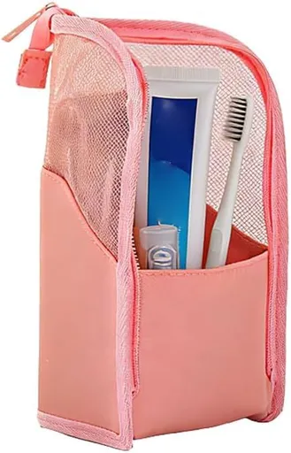 Standing Toiletry Bag, 2026 New Portable Lightweight Travel Toiletry Bag Nylon Travel Toothbrush Storage Hanging Travel Toiletry Bags for Cosmetic, Toothbrush, Toothpaste (1, Pink)