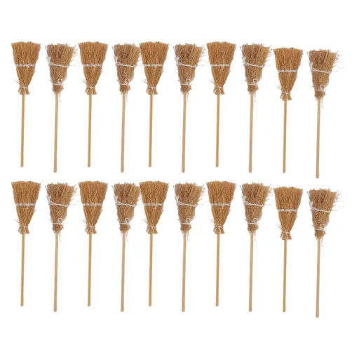 20pcs Mini Witch Broom White Rope Decoration DIY Mini Witch Miniature Witch Broom for Halloween Party Stage Performance