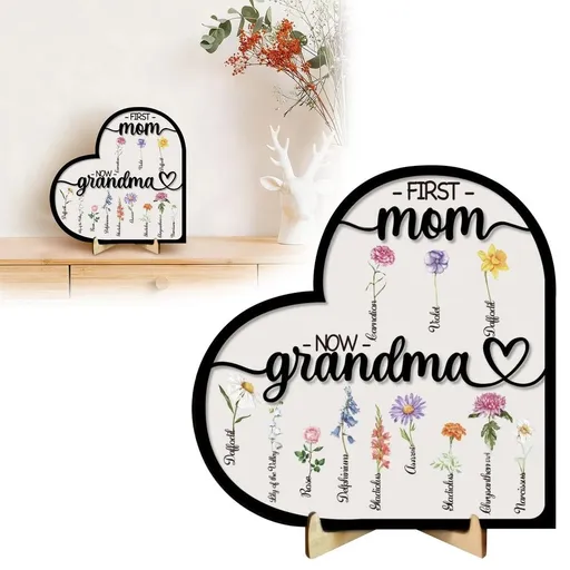 Personalized Mothers Day Birthday Gifts for Mom Grandma, Grandmas Garden Decor with Names, Custom Birth Moth Flower Wooden Sign Frame Craft