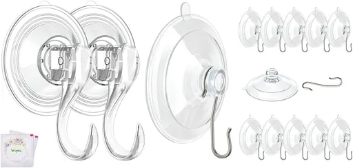 2 Pcs Large Suction Cup Hooks 12 Pcs Small Suction Cup with Metal Hooks