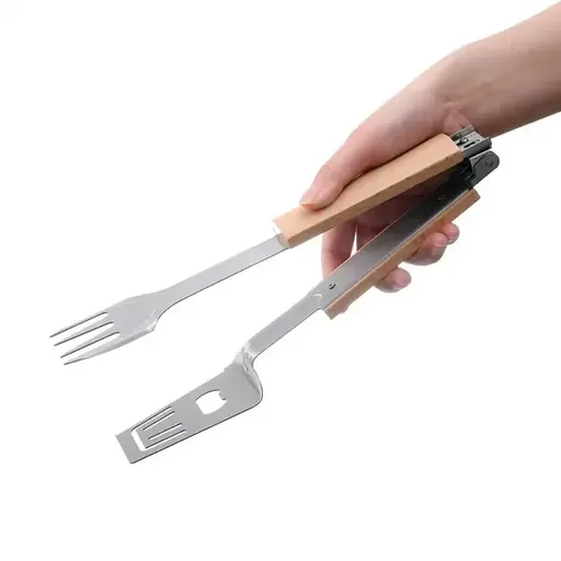 4-in-1 Grill Multitool Folding Stainless Steel BBQ Spatula Fork Tongs Bottle Opener for Camping and Outdoor Grilling