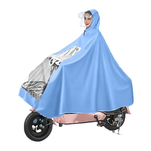 Electric Motorcycle Rain Cape Extended Full Body with Helmet Rainstorm Proof for Mobility Scooter Bicycle Cycling Sky Blue XXXXL