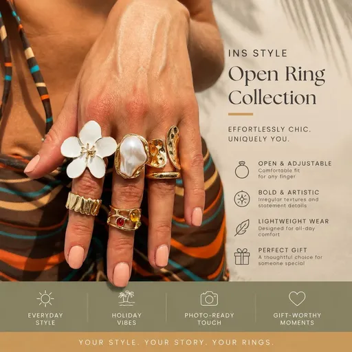 Exquisite White Textured Lava Flower Ring Set, Soft Baroque Pearl Inlaid Stackable Finger Bands, Light Gold & White Floral, 6 Pack