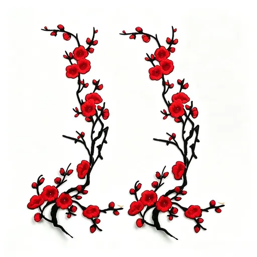 Iron-on Cherry Blossom Patches, 2 PCS Pink Vintage Plum Blossom Iron on Patch, Embroidery Flower Vines Sew on Patches, Embroidered Floral Appliques for Wedding Dress Decoration Repair DIY Craft