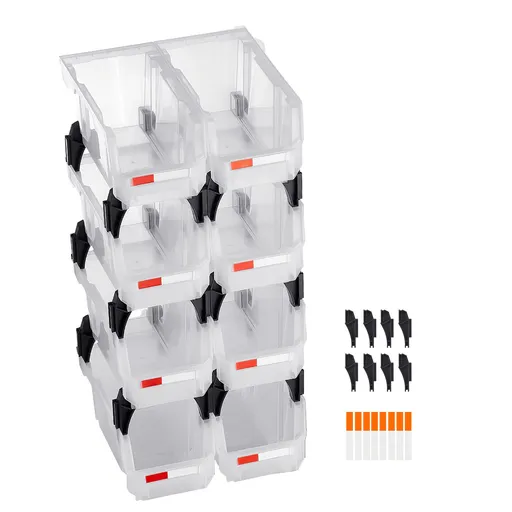Plastic Stackable Storage Bins, 27.6 x 14 x 13 cm (8 Pack), Plastic Containers for Organizing & Storage Bins for Closet, Garage, Small Parts, Office Supplies, Other Accessories, Transparent