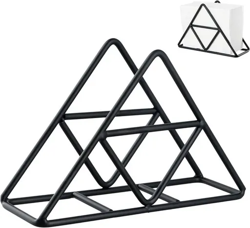 Tissue holder - Stainless steel napkin holder - Metal napkin holder - Triangular napkin holder - Tissue holder - Napkin holder for countertop/dining table/picnic table (black)