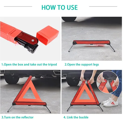Emergency Warning Triangles, Reflective Warning Triangle Dot with Color Reflective Sticker, Roadside Reflective Early Warning Sign