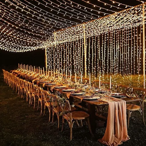 600 LED Waterproof Curtain Fairy Lights 8 Modes Warm White, 6 x 3 m