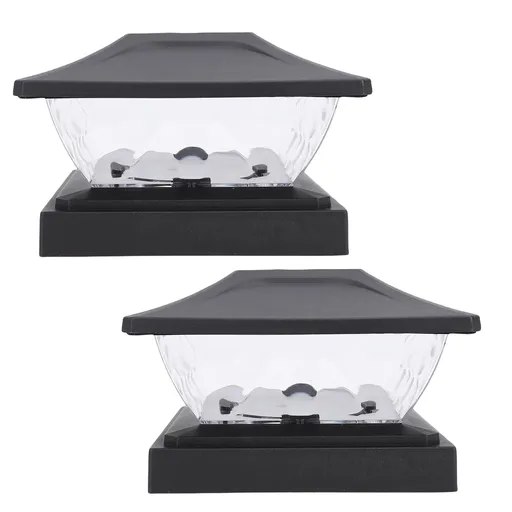 Solar Post Light LED Warm and White Lighting 2 Pack Weather Proof Solar Powered Deck Fence Post Cap Light Black