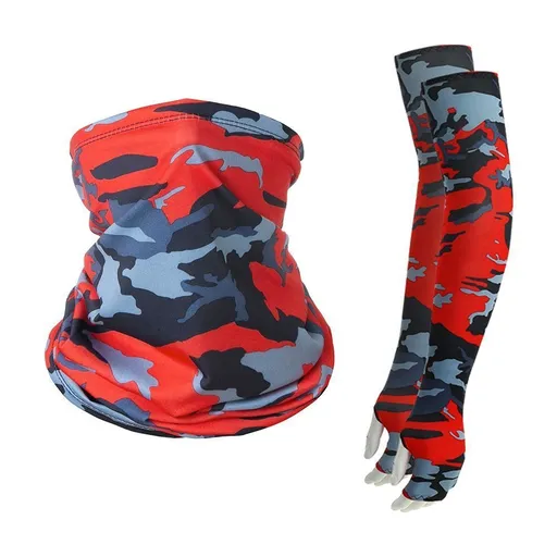 Bold Bright‑Red Camo Sun‑Resistant Combo Kit, High‑Color‑Saturation Sleeves Gloves Neck Mask, Stand Out In Outdoor Team Activity, Christmas Team Outdoor Event Supply, One Size, Bright Red Camo Mask, 2 Pcs