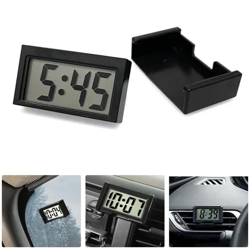 Small Digital Clock， with Jumbo LCD Time & Day Display，Mini Automotive Small Digital Clock Battery Operated (Black)