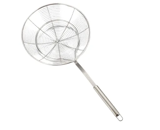 Long Handle Round Stainless Steel Colander Oil Filter Fried Food Grid Strainer-Silver 20