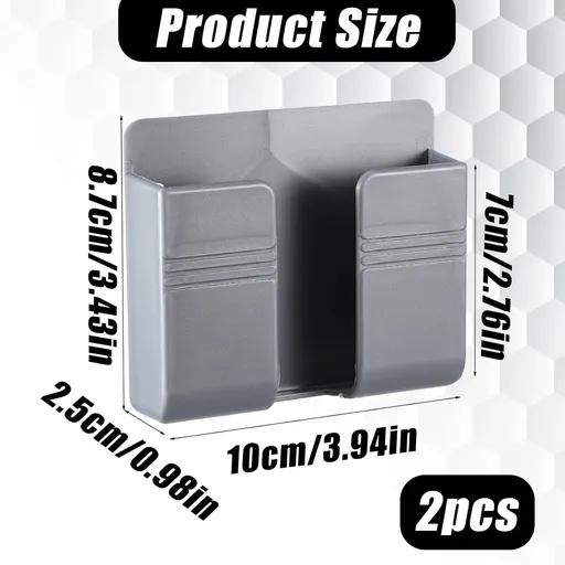 2 Pcs Wall Mount Phone Holder Self Adhesive Phone Shelf with Data Cable Receiving Hole, Grey Charger Remote Control Storage Box, Cell Cradle Bedside Organizer Remote Control Stand for Home Office