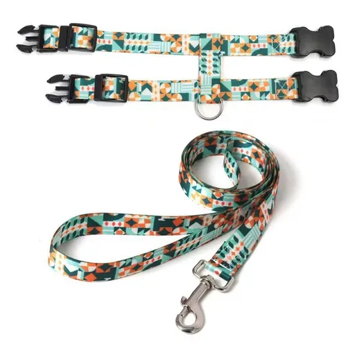 Adjustable Nylon Pet Harness Cat Dog Leash Green S