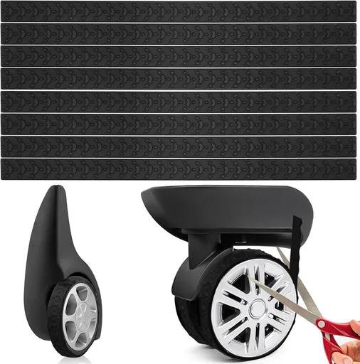 8Pcs Silicone Luggage Cover Protector - Silent Protection Suitcase Wheel Protection Covers (Black)
