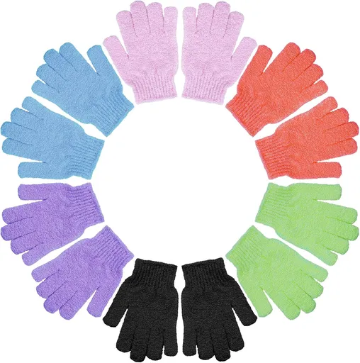 6 Pairs Exfoliating Bath Gloves Mitt Body Scrubber for Shower, Spa, Massage, Dead Skin Remover Bathing Accessories Women Men
