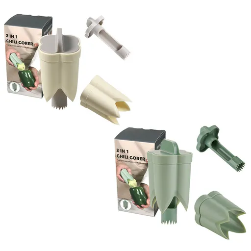 2-Pack ABS Vegetable Core Remover – White & Green, Dual Inner Channel Design, Stackable Kitchen Tool for Peppers Tomatoes Apples