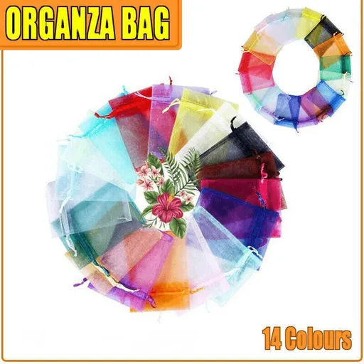 50 pcs Organza Bag Sheer Bags Jewellery Wedding Candy Packaging Sheer Bags 7*9 cm - Pink/50PCS
