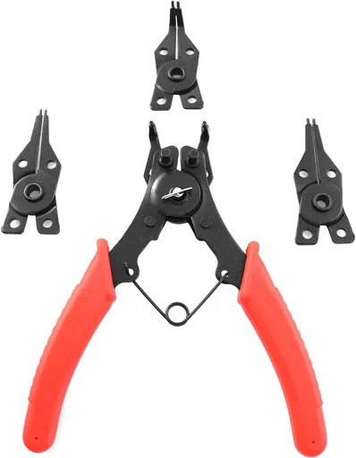 Snap Ring Pliers 1Set 4 In 1 C Clips Removal Retaining Set for Automotive and Engine Repair, Interchangeable Jaw Head 45 90 and 180 Degree Angled Jaws, AC Compressor Clutch Holding Tool
