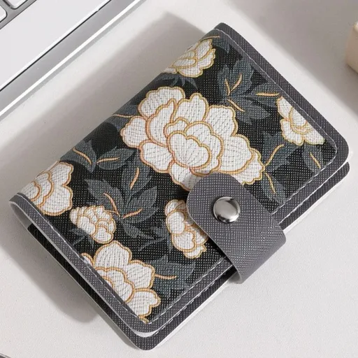Stylish Floral-Printed Card Holder: Multi-Slot, Wallet for Driver's License and Bank Cards—Gray