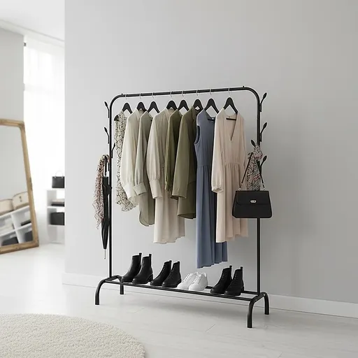 Closet Organizer Metal Garment Rack Portable Clothes Hanger Storage Shoes Rack Black