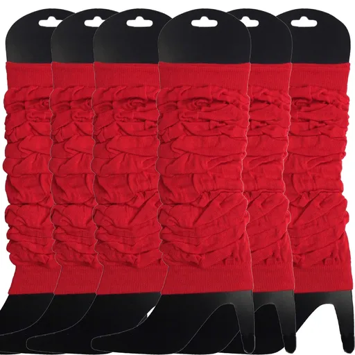 6x LEG WARMERS Knitted Womens Neon Party Knit Ankle Fluro Dance Costume 80s BULK - Red