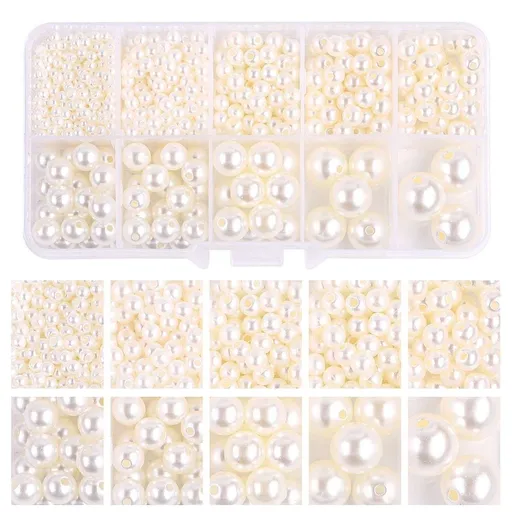 800pcs Acrylic Beads for Jewelry Making, DIY Imitation Pearls, Cream