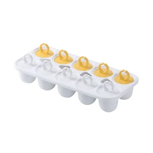 10-Cavity Ice Mold, 9.3x4.3x1.8in Non-Stick Frozen Treat Tray, Reusable Ice Lolly Maker with Ring Sticks for Summer Homemade Dessert and Kids Party DIY