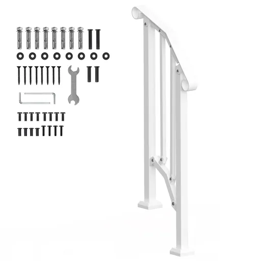 Handrails for Outdoor Steps, 1-2 Step Stair Hand Rail Kit, Transitional Carbon Steel Railings with Installation Kit, Stair Rails for Seniors, Concrete Steps & Porch & Deck, White Retro Arch