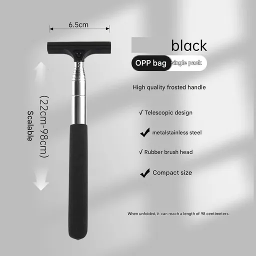 Black Telescopic Car Mirror Wiper - ABS & Stainless Steel - 98cm Extendable, Defog & Rain Removal, Compact Car Cleaning Tool, Universal Fit, Travel Friendly