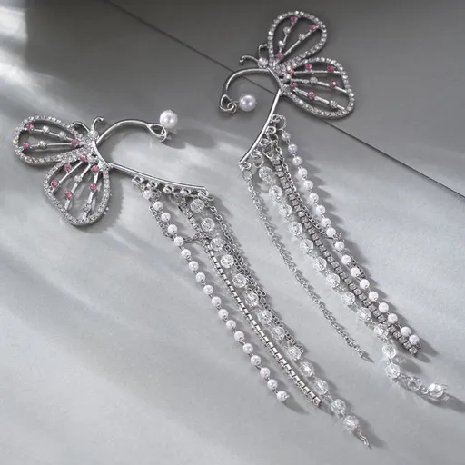 Earring for Women Elegant Clip Non Pierced Earring Long Zircon Bead Tassel Earring for Girls Ear Wrap Cuff Dangle Fairy(1 pair)