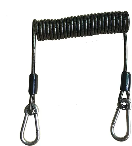 Retractable Tool Lanyard, Fishing Coiled Lanyard, Stainless Steel Inside Heavy Duty Fishing Safety Rope , with Carabiner -2Pcs