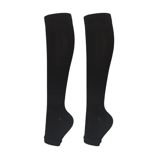 Open Toe Black Compression Calf Socks Size S/M (35-38) | Christmas Slim Sport Gift | Snug Fit Black Compression Socks for Running & Gym Workout