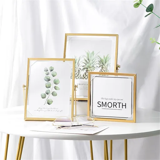 Set of 3 Glass Photo Frame Collection Simple Metal Geometric Picture Frame with Glass Cover Includes 4"" x 4"", 4"" x 6"", 5"" x 7""