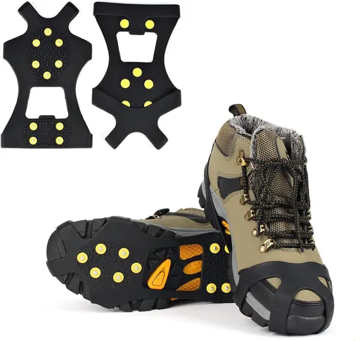 Snow grips over shoes/boots 10 studs Ice Traction Universal Slip on Stretch Fit Snow and Ice, Snow Cleats Crampons Ice Spikes Snow Grips for Winter - M (36-40)