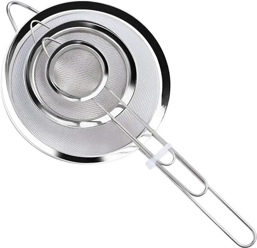 Premium Stainless Steel Sieve Set - 3-Piece Colander - Kitchen Sieve - Small Sieves - Sieve Set - Bowl Sieve - Mini Sieves - Premium Fine Set - Dishwasher Safe - Ø 7, 12 and 18 cm - Sturdy & Durable