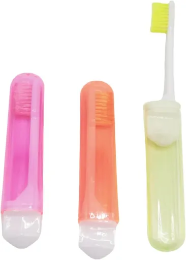Travel Toothbrush Set for Family - 3 Mini Foldable Toothbrushes with Detachable Heads, Compact 4.53" Design, Medium Bristles, Portable for Road Trips & Air Travel(Orange/Yellow/Pink)