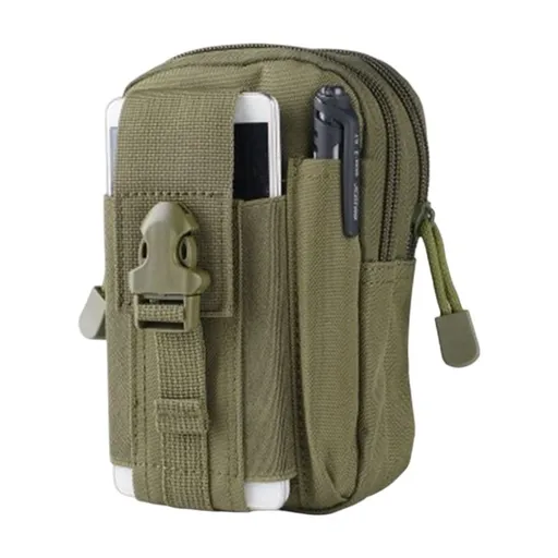 Dark Green Oxford Cloth Tactical Molle Waist Pouch - Multi Compartment EDC Phone Tool Pouch for Hiking Cycling and Outdoor Use