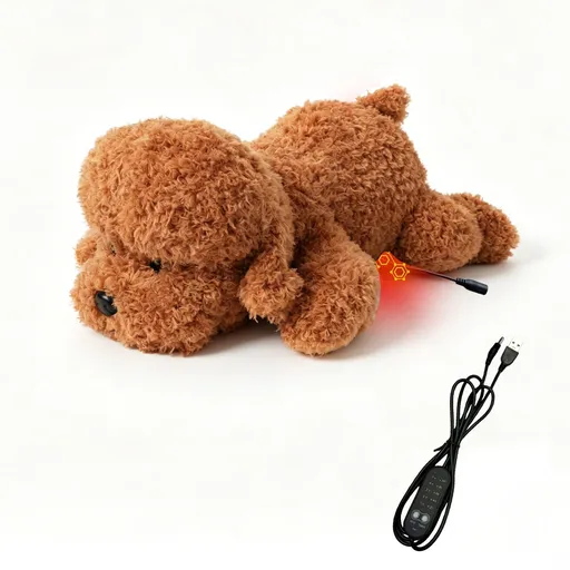 USB Heated Plush Dog Pillow – Soft Warm Stuffed Animal for Cozy Snuggling, Body Warmth & Relaxation at Home (Brown Teddy Bear)