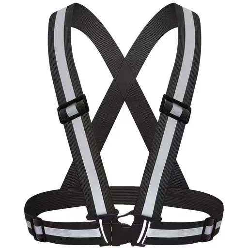 Black Adjustable Reflective Safety Vest - High Visibility Elastic Straps for Night Running, Cycling & Construction, Lightweight Polyester Reflective Harness for Adults