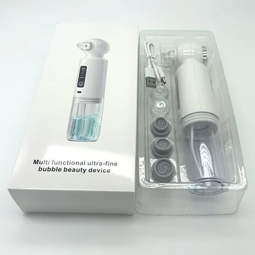 Hot Compress Micro-Bubble Blackhead Remover Pore Cleanser Beauty Device with Six Suction Heads, Long Press Power Button for Constant Temperature Hot Compress White