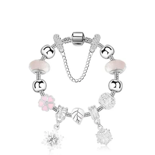 Women’s Rhinestone Cherry Blossom & Snowflake Pendant Bracelet(20cm)