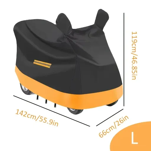 Oxford Cloth Mobility Scooter Rain Cover, 210D Silver Coating, Waterproof Sunproof Dustproof Heat Insulation, Mirror Ear Reflective Design, Windproof Buckle, Easy Fold Install (Size L)