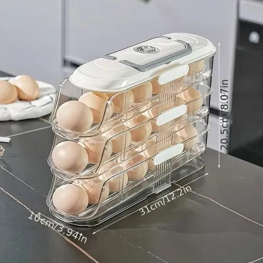 (Single row and three floors)Egg Holder for Fridge Stackable Pull Out Drawer with Handle Removable Tray Kitchen Storage Organiser